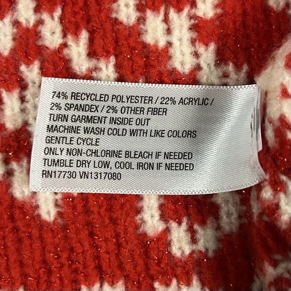 Holiday Après Ski Sweater Womens L New Day Red Cream Sparkle Fair Isle Chunky - Picture 9 of 10